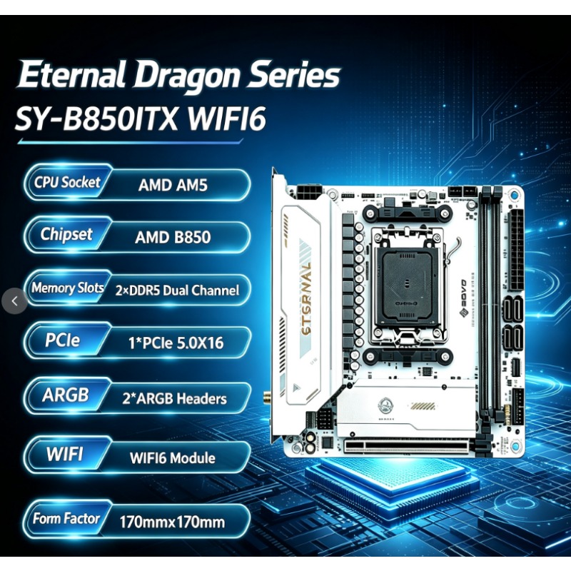 SY- B850ITX  WIFI6 AMD Motherb - Ddr5 64Gb ulasan dan harga